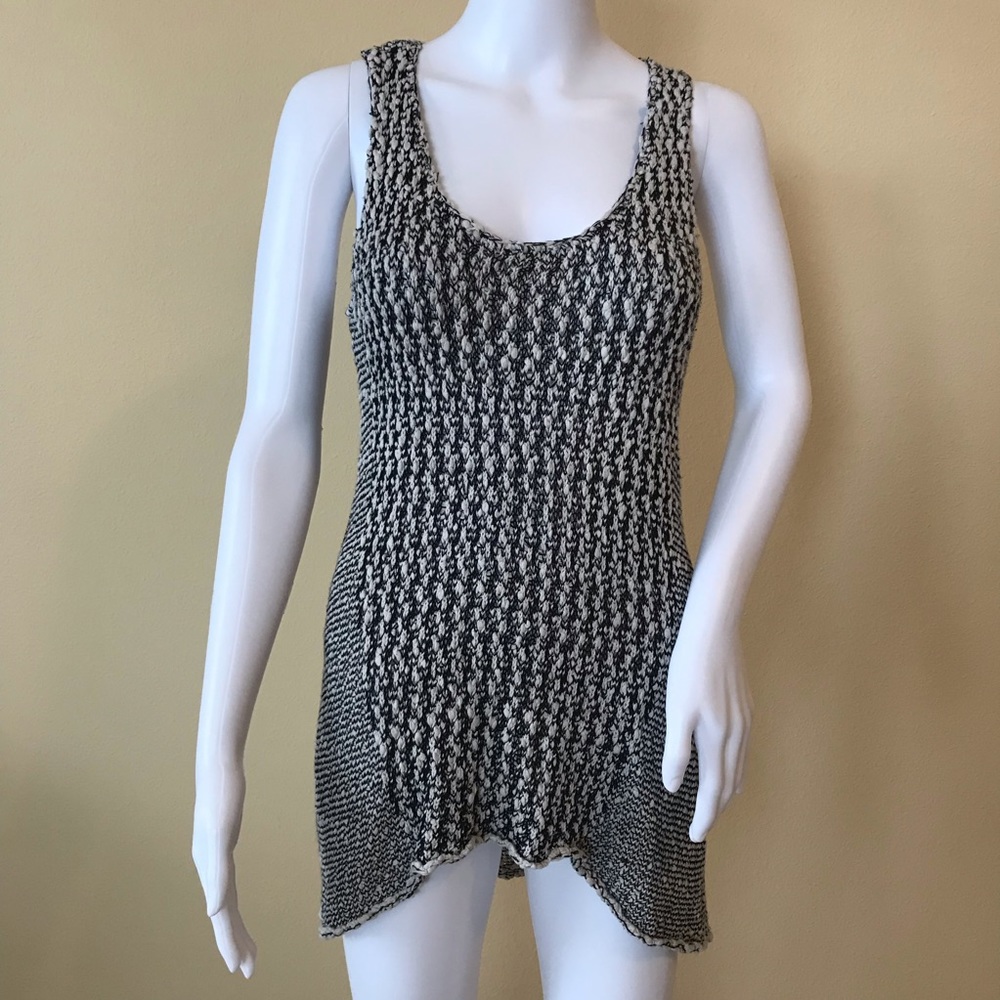 CAbi Sleeveless Sweater Tank Woven Black White S
